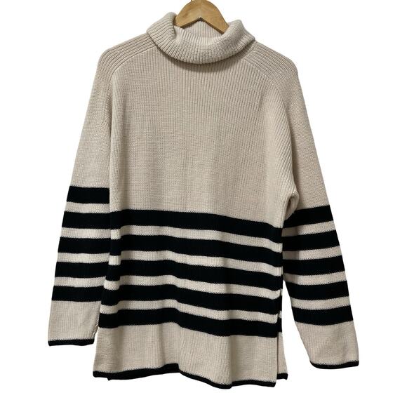 COS Womens Relaxed Wool Stripe Turtleneck Sweater Size S Tan Capsule Minimalist - Picture 1 of 7